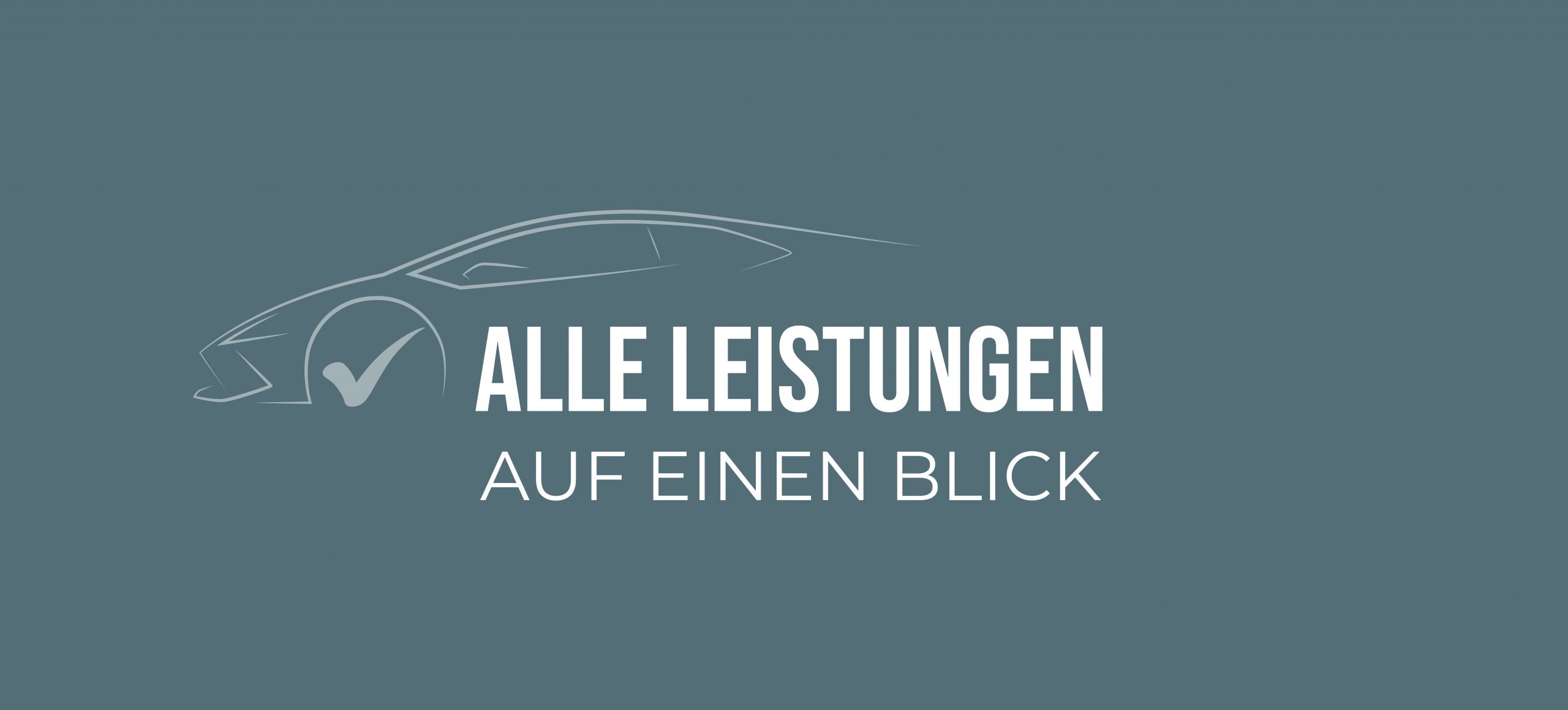 Header für die Leistungen Website. Es zeigt die Bildmarke von KFZ-Gutachter Badij mit der Beschriftung "Alle Leistungen auf einen Blick"
