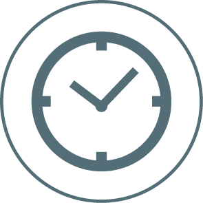 Icon von Leistungen im KFZ-Gutachter Bereich. Es zeigt die Leistung Kurzgutachten anhand von einer Uhr in einem Kreis. Es dient als Gestaltungselement.